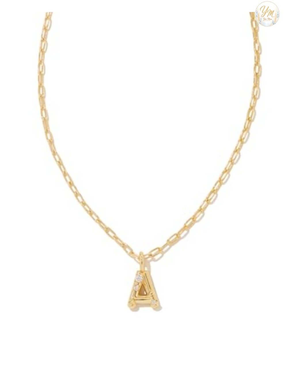 Kendra Scott Style Crystal Letter Pendant Necklace Gold Plated Brass, 16-19in